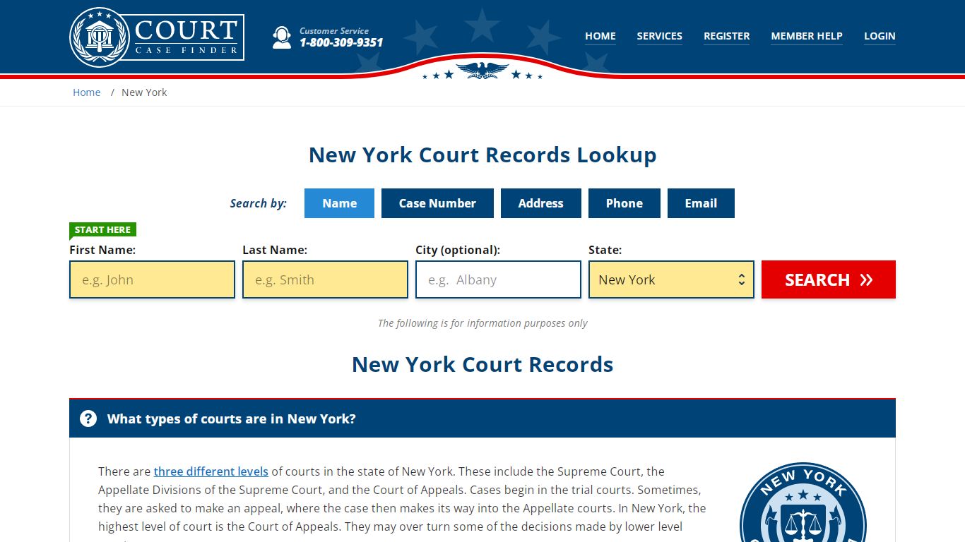 New York Court Records Lookup - NY Court Case Search - CourtCaseFinder.com