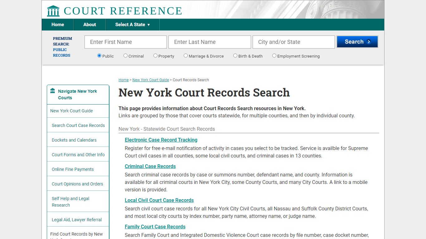 New York Court Records Search | CourtReference.com